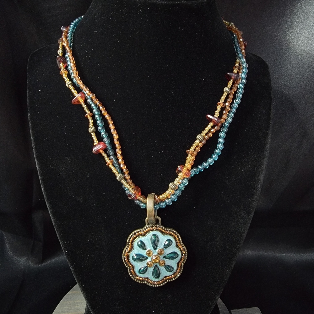 Nina Ricci for Avon Enamel Rhinestone Medallion and Bead Necklace 2006